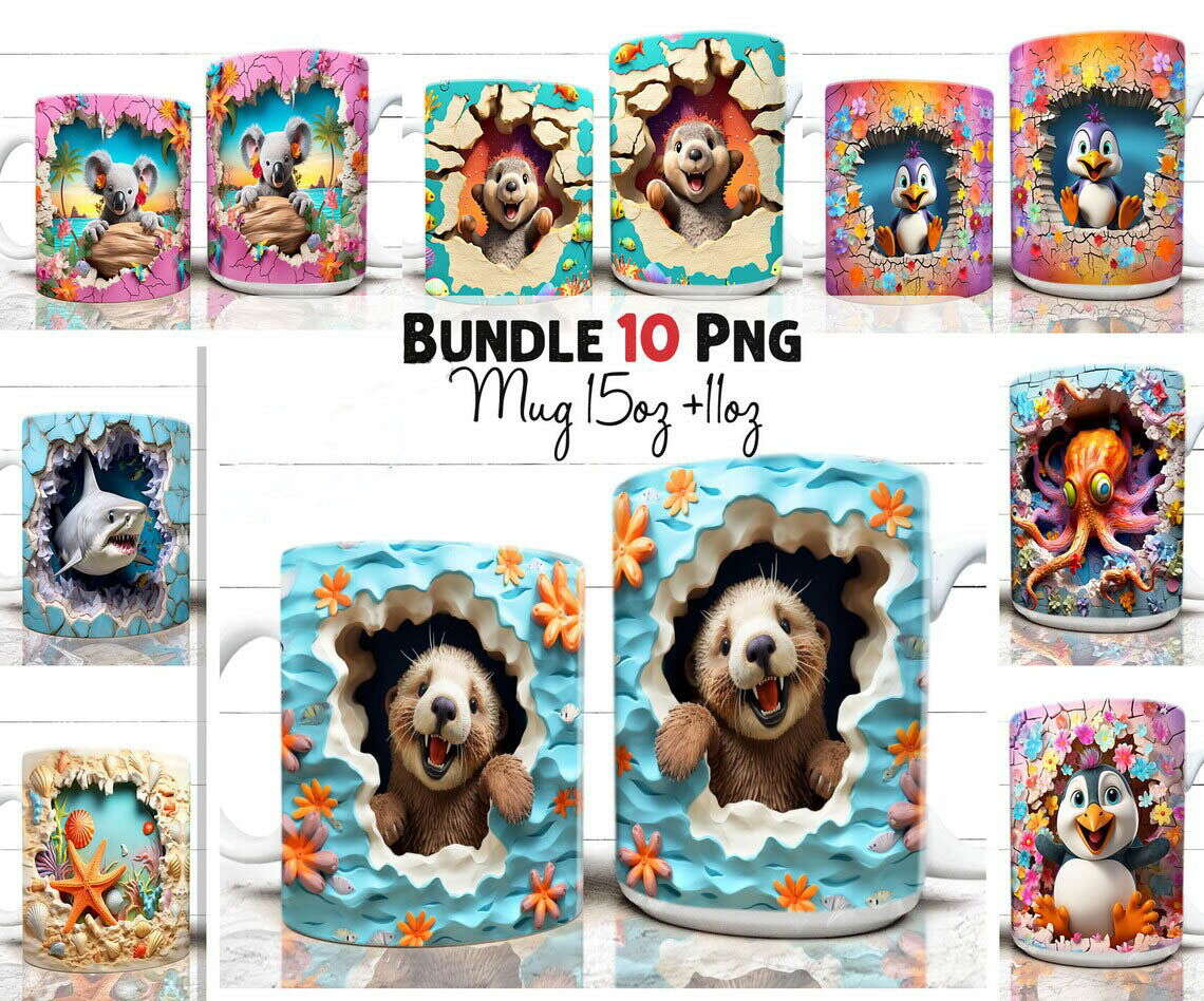3D Mug Wrap Bundle, 3D Animal Mug Wrap