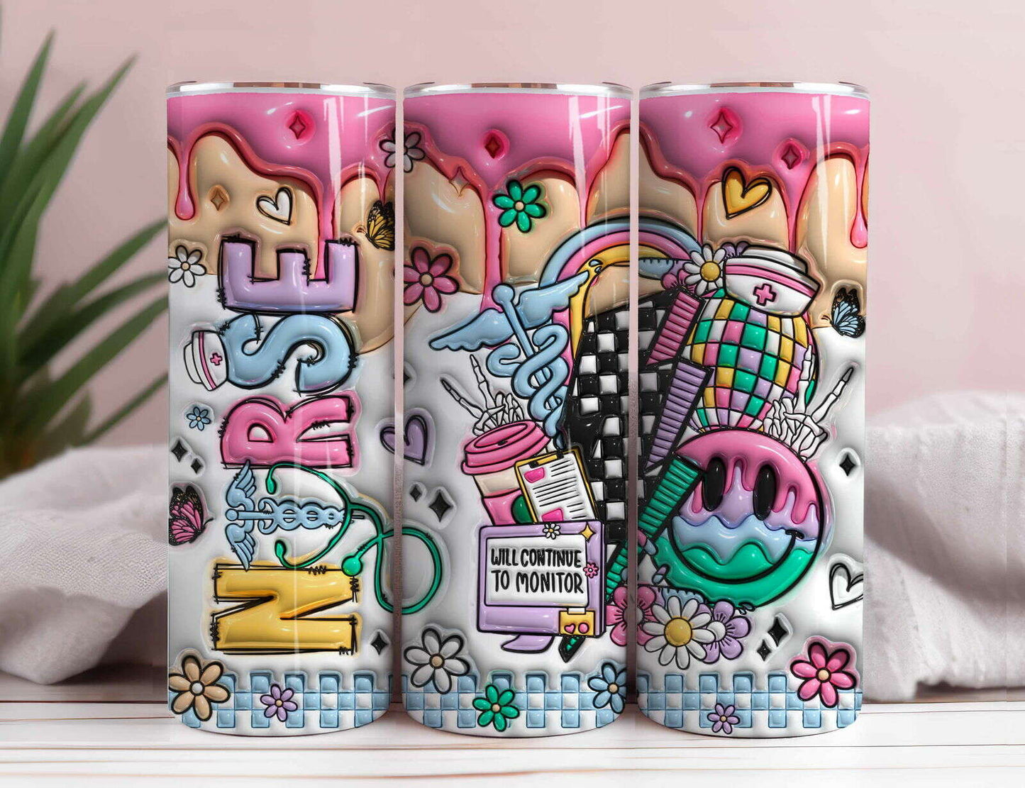 3D Nurse Life Inflated Tumbler Wrap, 20oz Skinny Tumbler Sublimation Designs