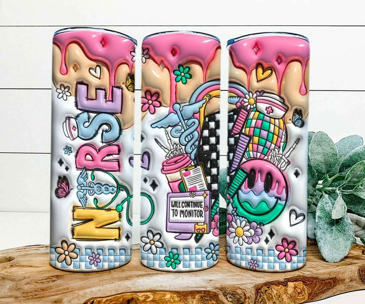 3D Nurse Life Inflated Tumbler Wrap, 20oz Skinny Tumbler Sublimation Designs