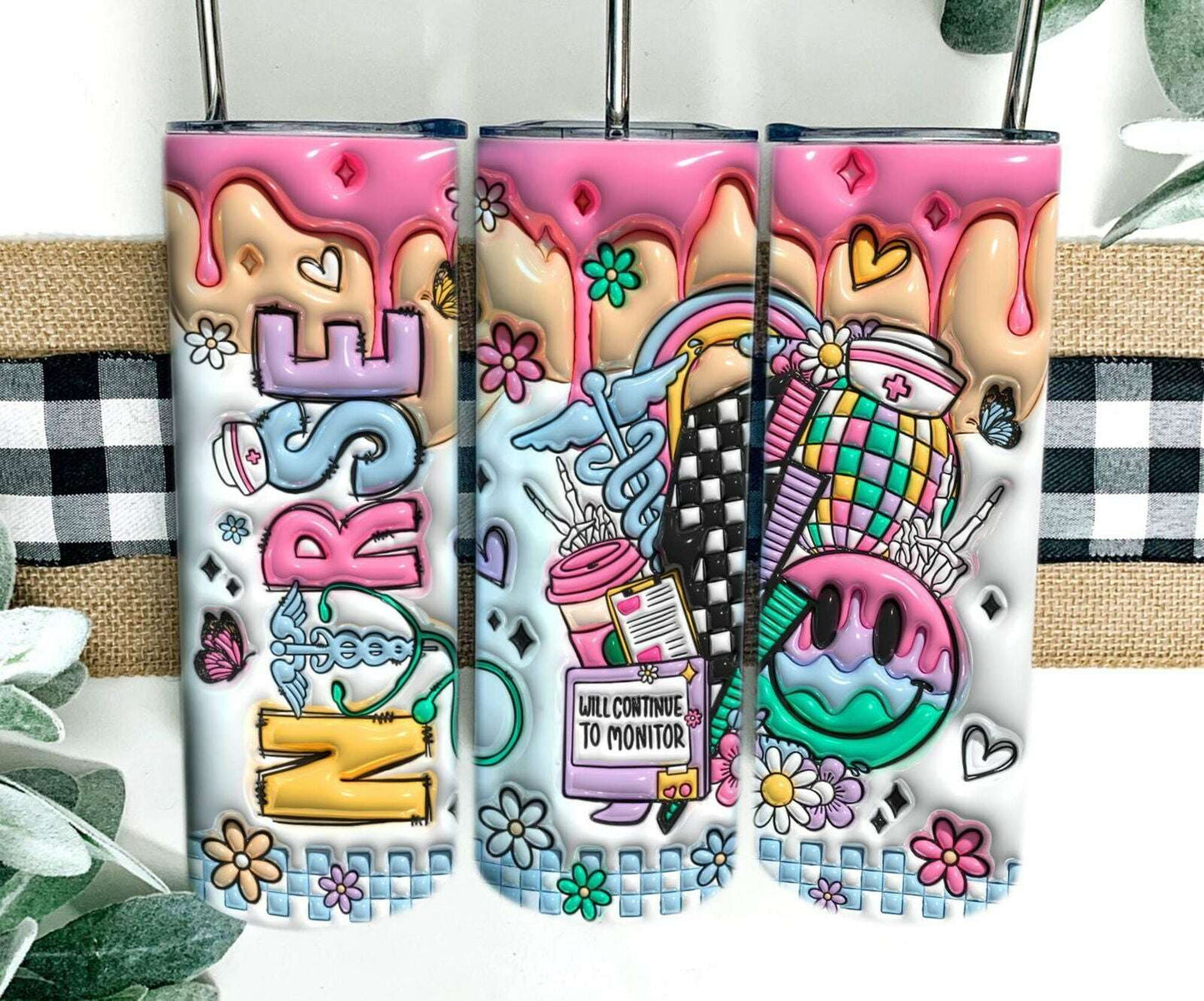 3D Nurse Life Inflated Tumbler Wrap, 20oz Skinny Tumbler Sublimation Designs