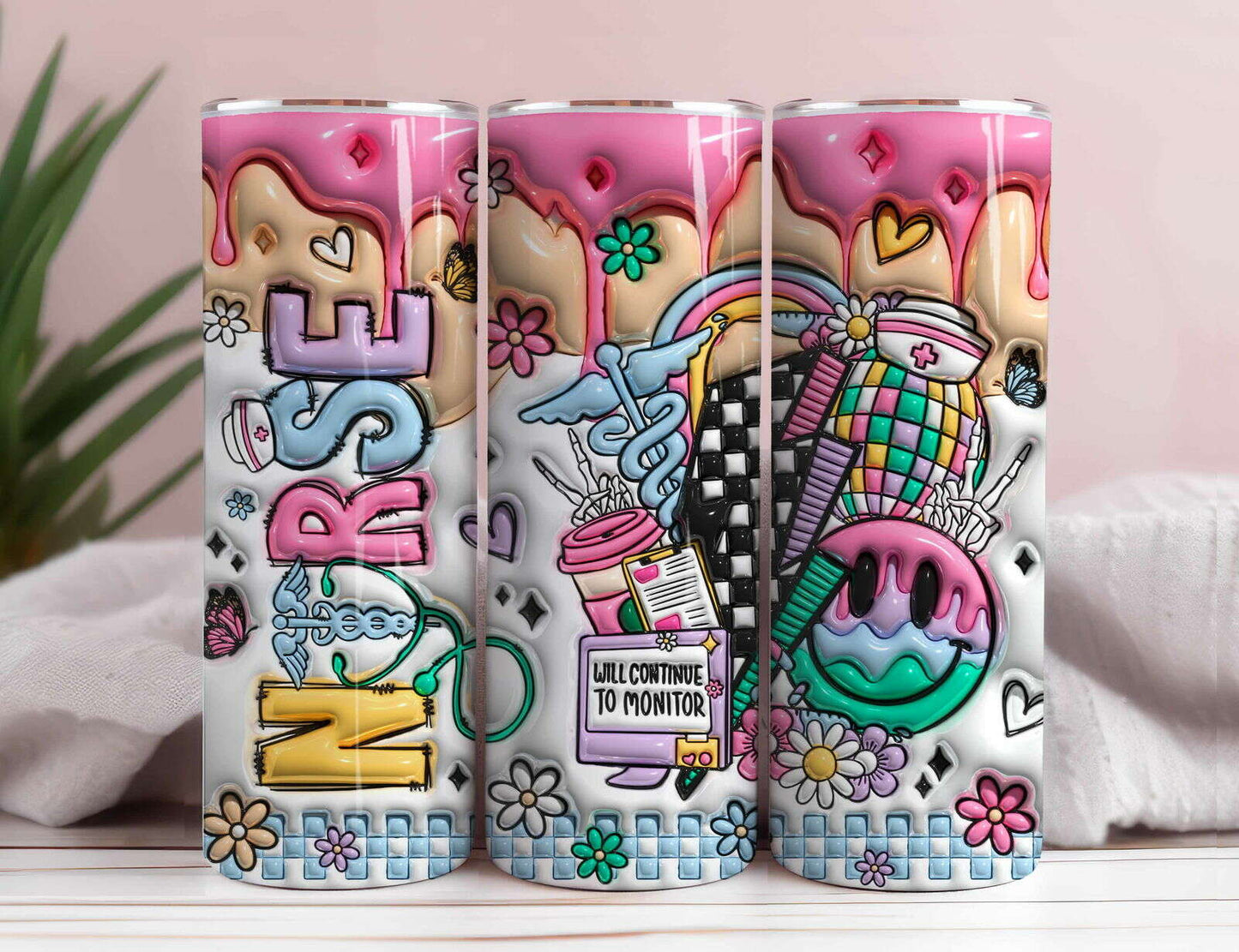 3D Nurse Life Inflated Tumbler Wrap, 20oz Skinny Tumbler Sublimation Designs