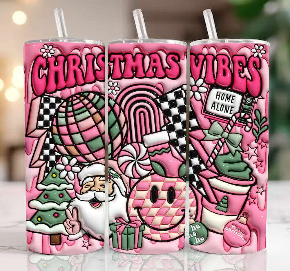 3D Pink Christmas Vibes Inflated Tumbler Wrap