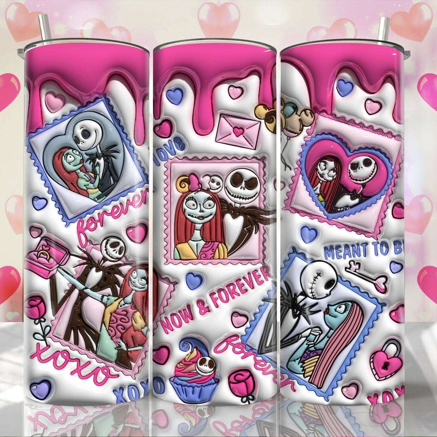 3D Valentine Tumbler Design PNG, 3D Inflated Valentine Tumbler Wraps 1
