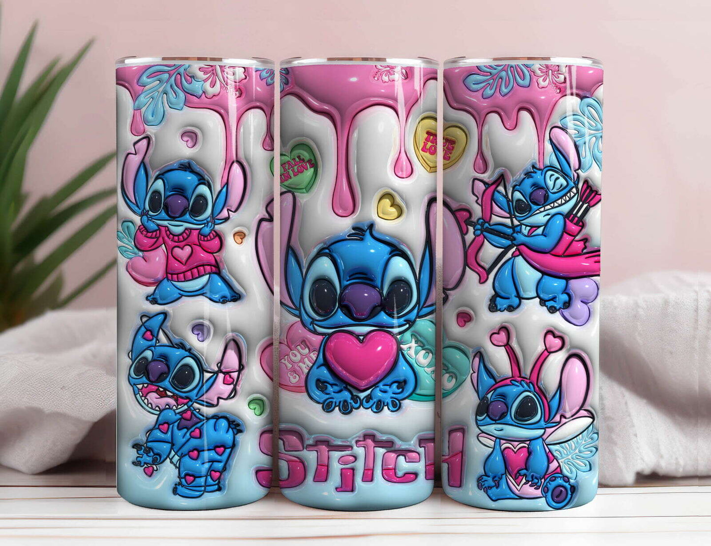 3D Valentine Tumbler PNG, 3D Inflated Valentine Tumbler Wraps