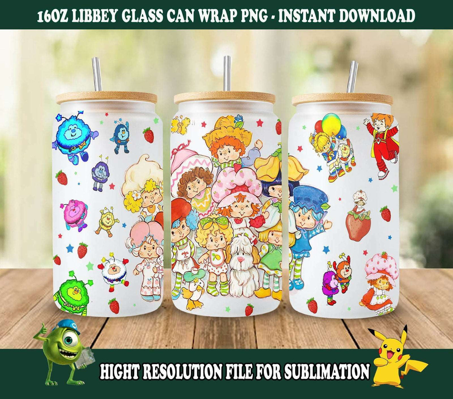 80s Cartoon 16oz Can Glass Wrap Design PNG, Retro Cartoon 80s Tumbler