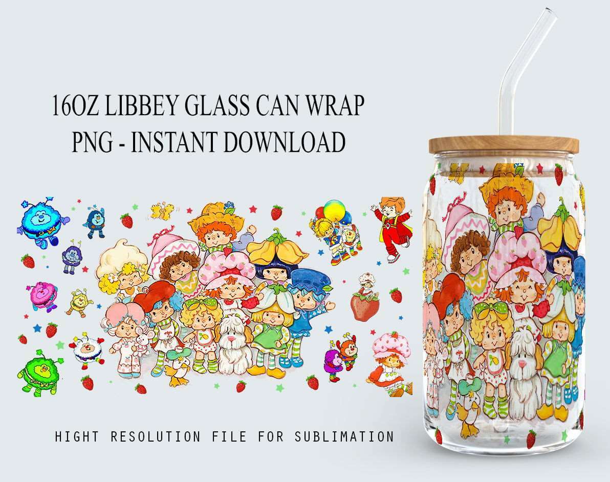 80s Cartoon 16oz Can Glass Wrap Design PNG, Retro Cartoon 80s Tumbler