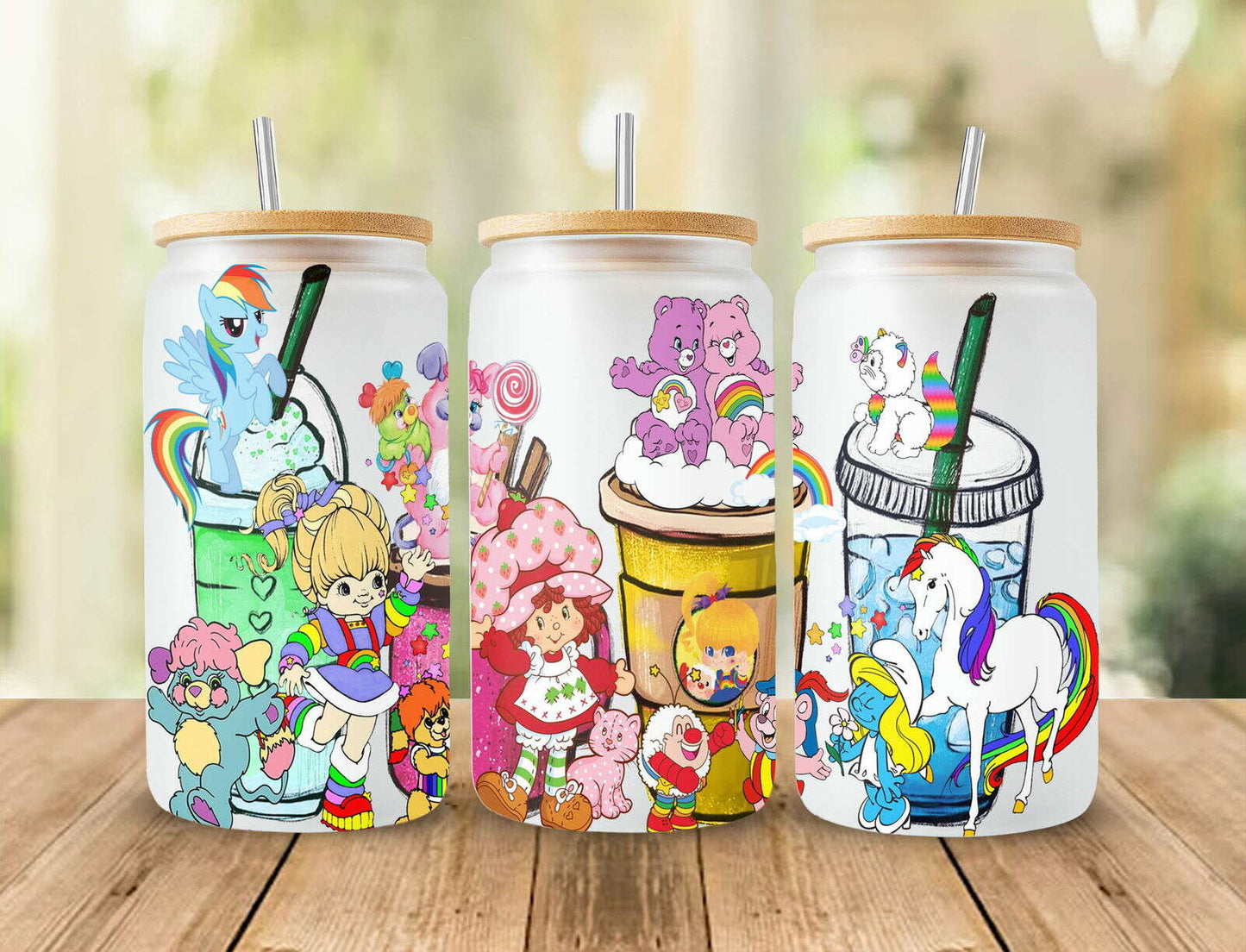 80s Cartoon 16oz Glass Can Coffee Png, Cute Cartoon Character Design
