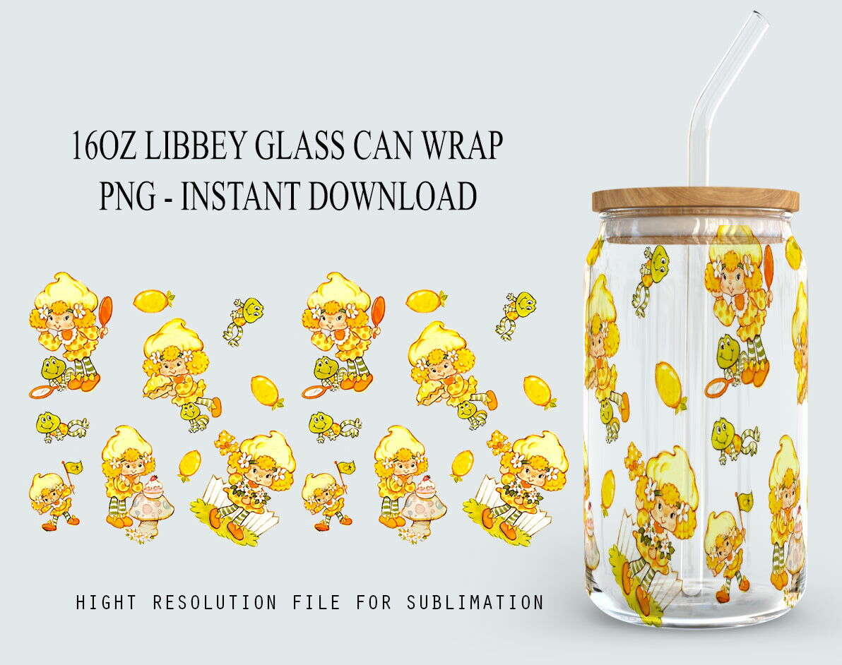 80s Cartoon Libbey Can Glass, 16oz Can Glass Wrap Sublimation Design