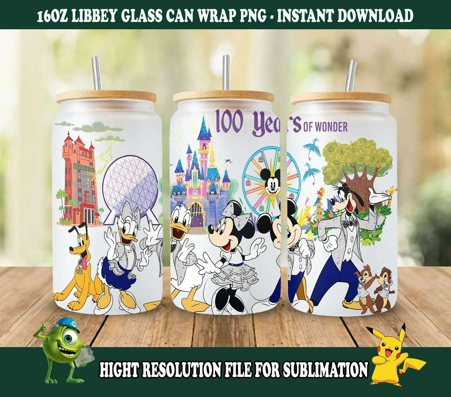 90's Cartoon 16oz Glass Can Wrap, 16oz Libbey Can Glass, Cartoon Character Coffee Design