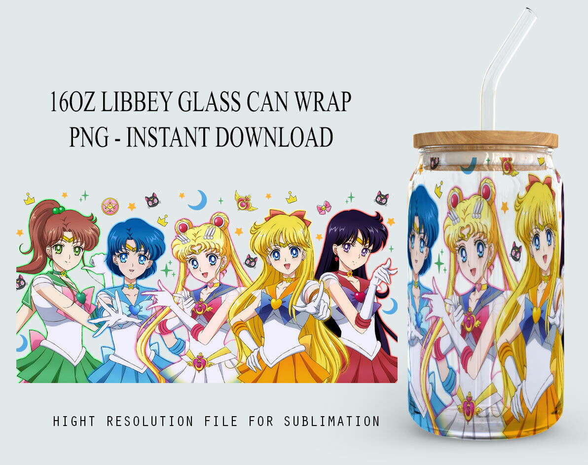 Anime Cartoon Libbey 16oz Glass Can Design, Sublimation Design Digital Download