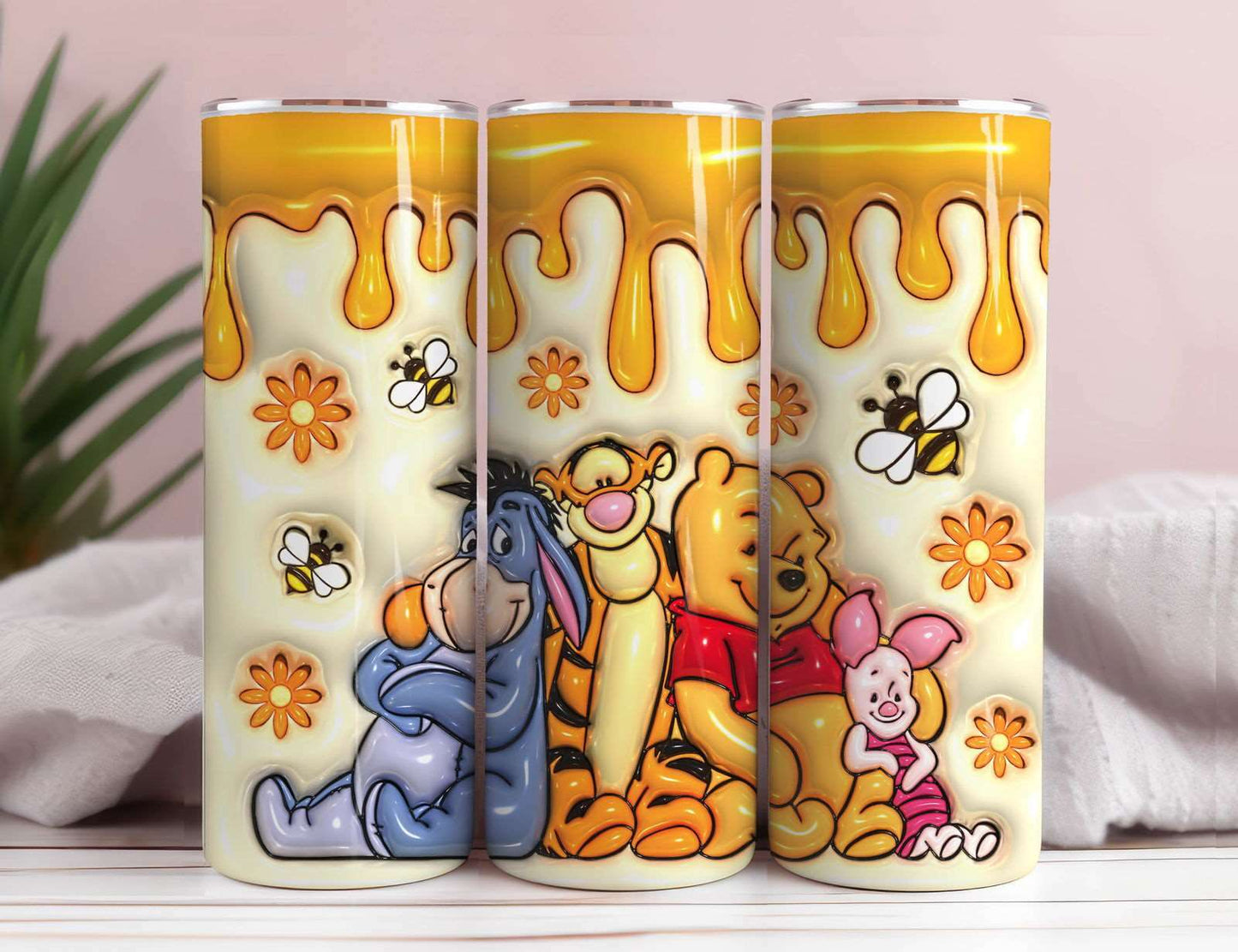 Bear 20oz 3D Inflated Tumbler Wrap, 3D Puffy Bear Design Floral Skinny Sublimation