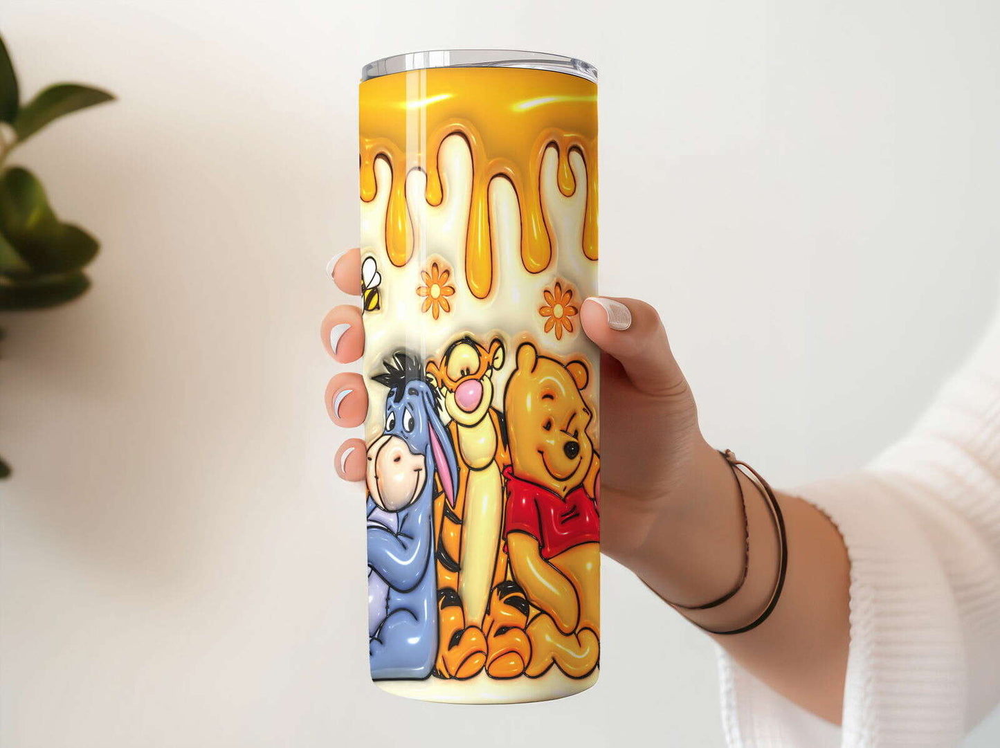Bear 20oz 3D Inflated Tumbler Wrap, 3D Puffy Bear Design Floral Skinny Sublimation