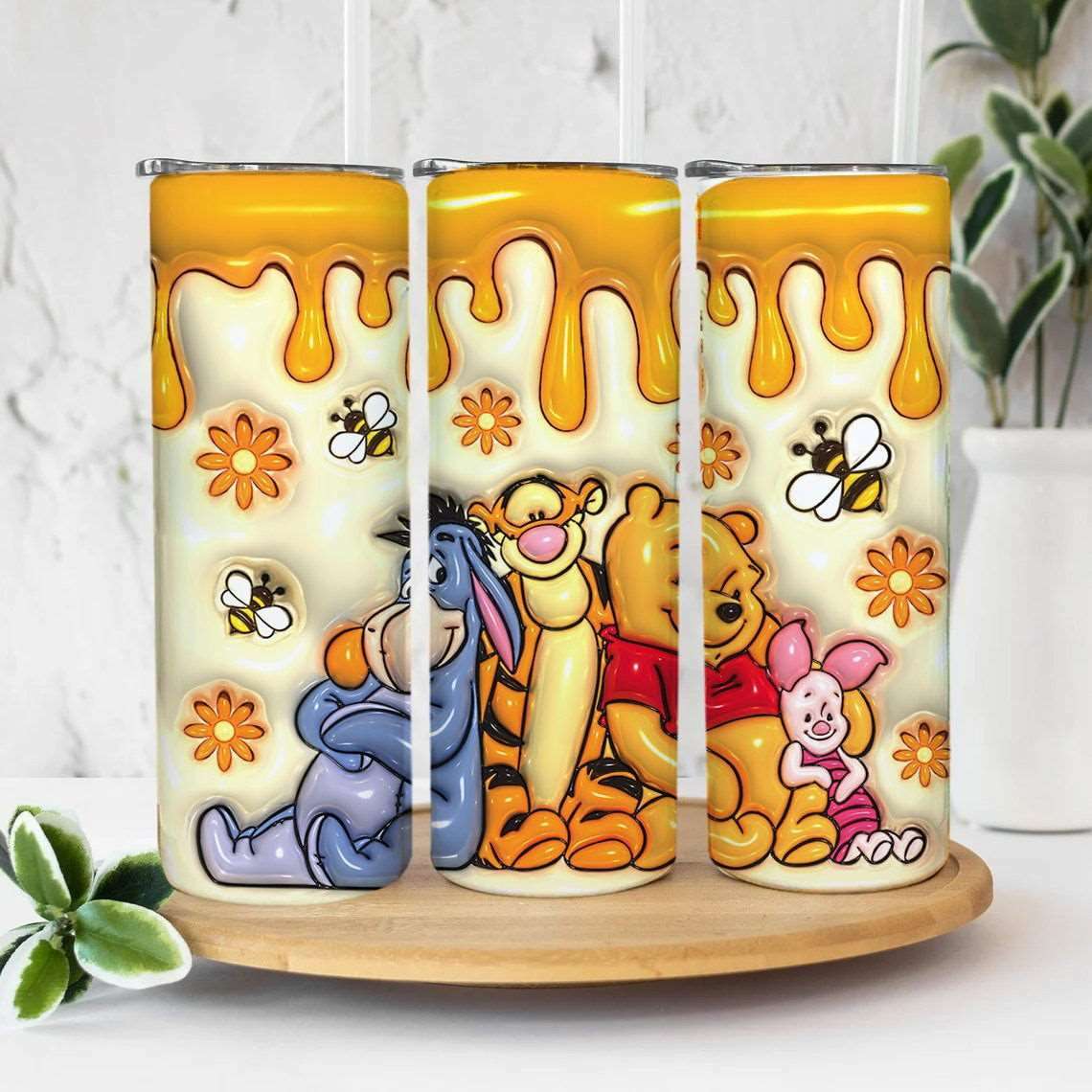 Bear 20oz 3D Inflated Tumbler Wrap, 3D Puffy Bear Design Floral Skinny Sublimation