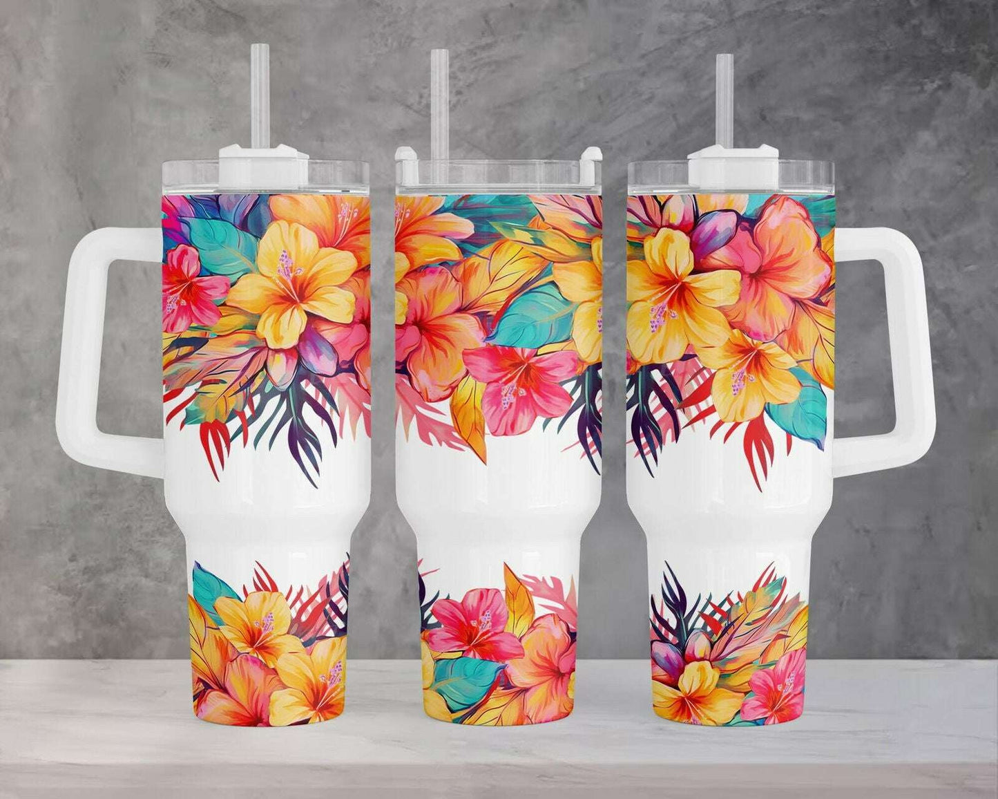 Bright Colors Boho Floral 40oz Quencher Tumbler Wrap