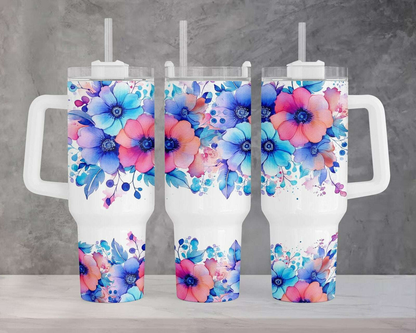 Bright Colors Boho Floral 40oz Quencher Tumbler Wrap