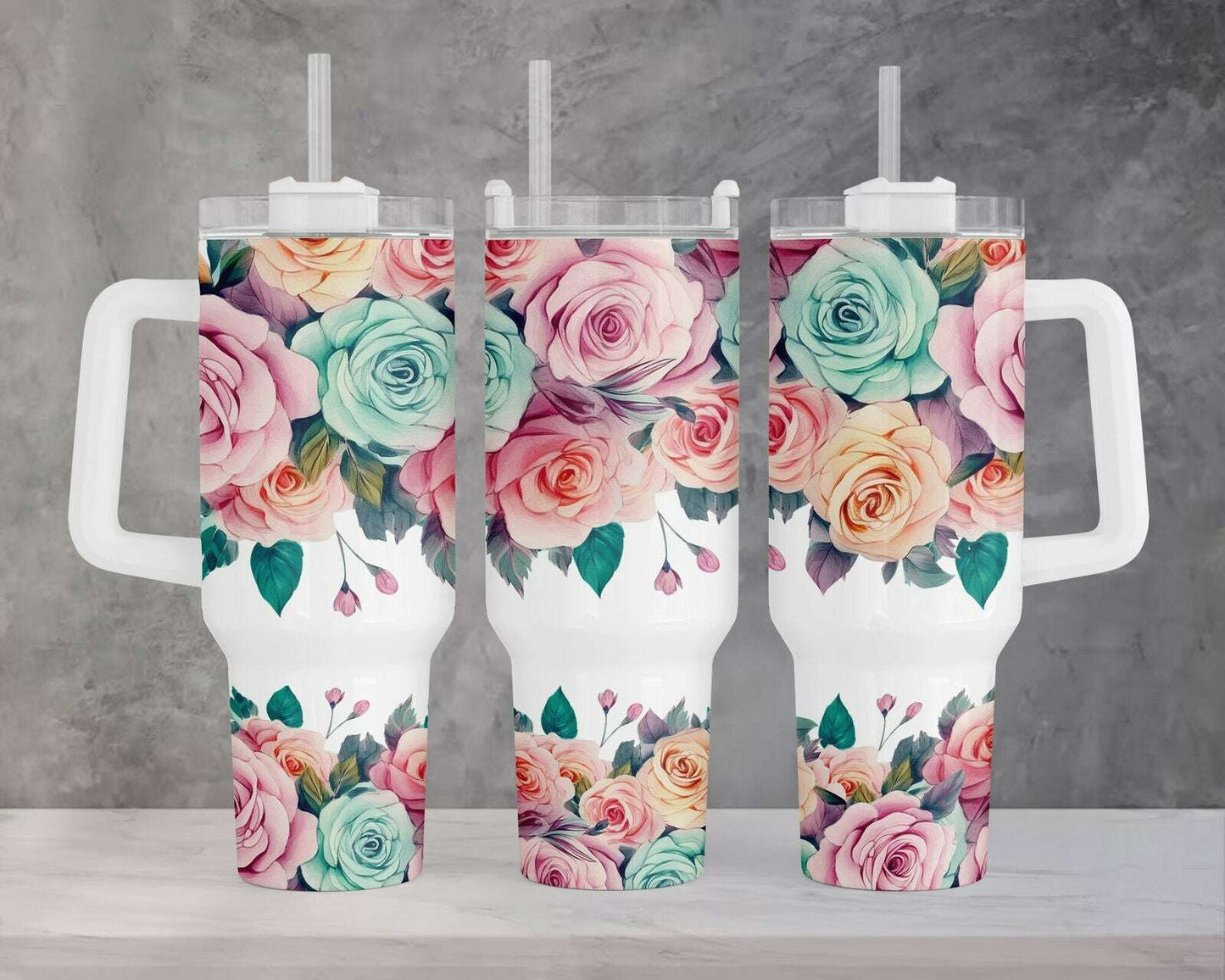 Bright Colors Boho Floral 40oz Quencher Tumbler Wrap