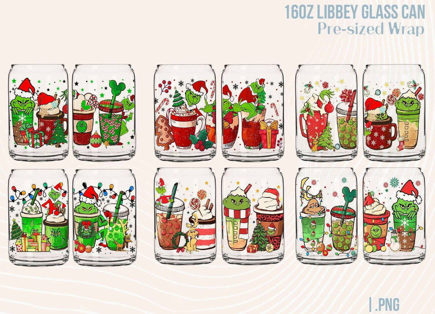 Bundle 16oz Glass Can Christmas Wrap, Libbey Can Glass, Christmas Sublimation