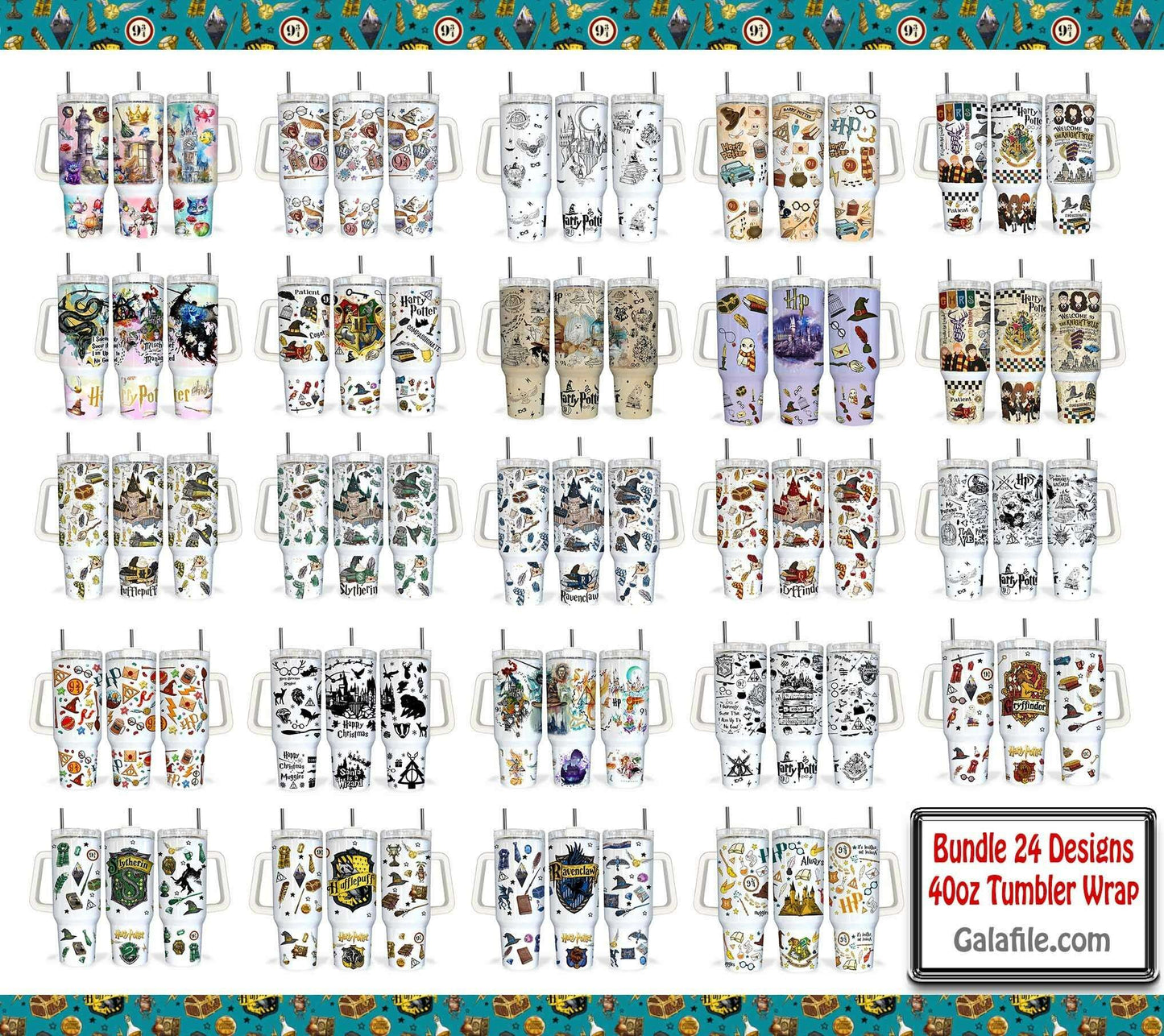 Bundle 24 Designs HP Magic 40oz Tumbler Wrap, HP Quencher Sublimation Design