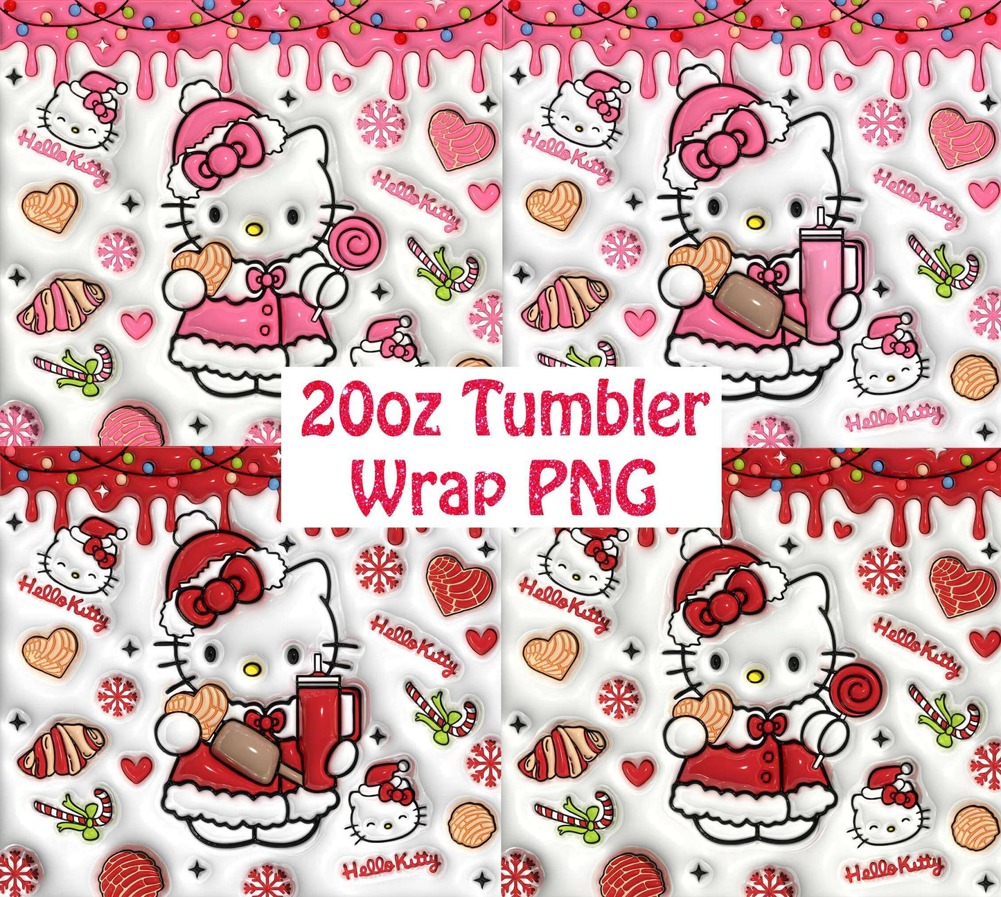 Bundle 3d Inflated Cartoon Christmas 20oz Tumbler Wrap, 20oz Skinny Tumbler Sublimation Design