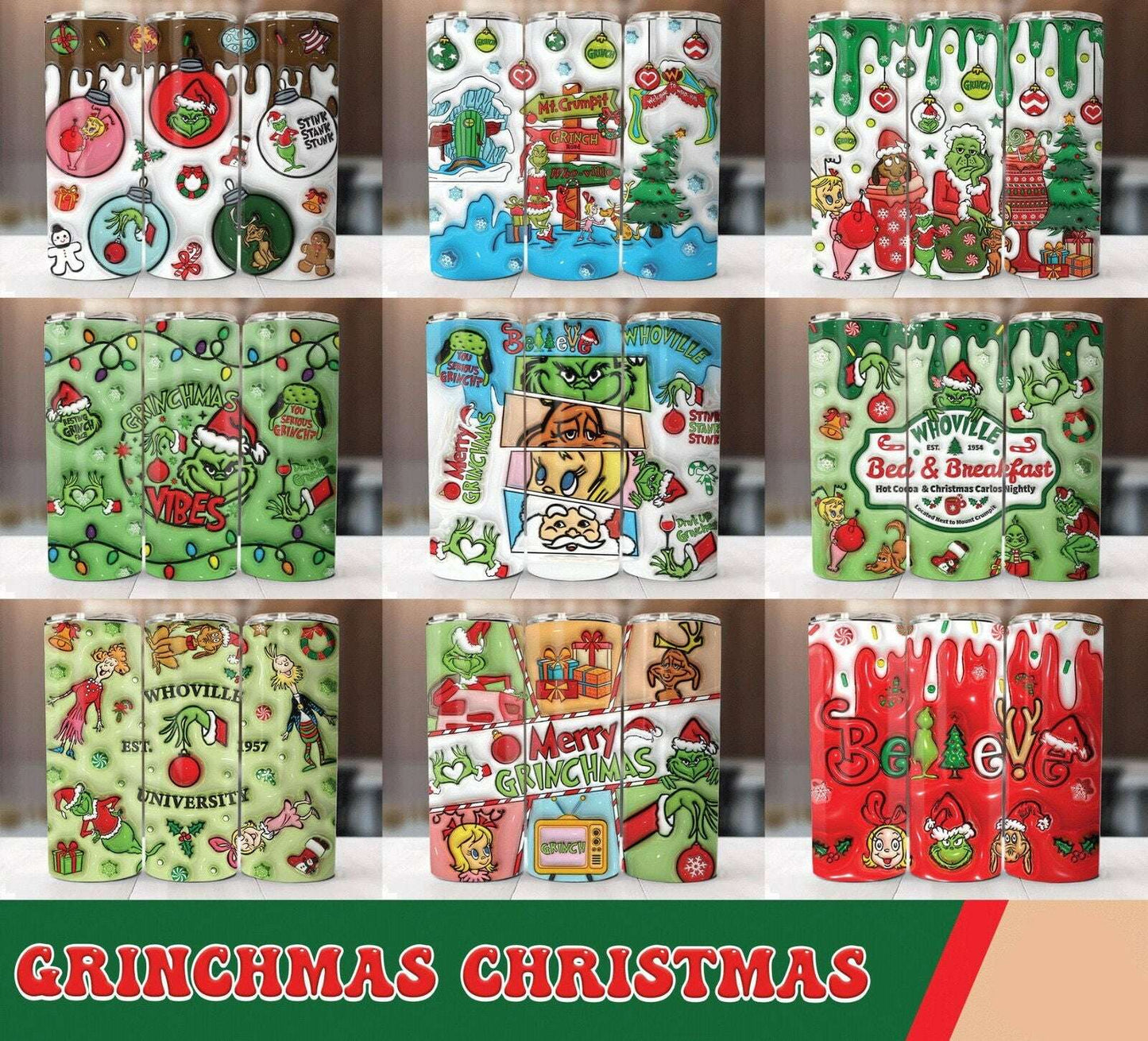 Bundle 3D Inflated Christmas Tumbler Wrap Png Design Download