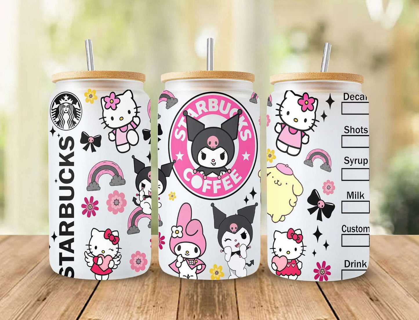 Bundle Cartoon 16oz Glass Can Wrap, Pink Cat Libbey Glass, Instant Download