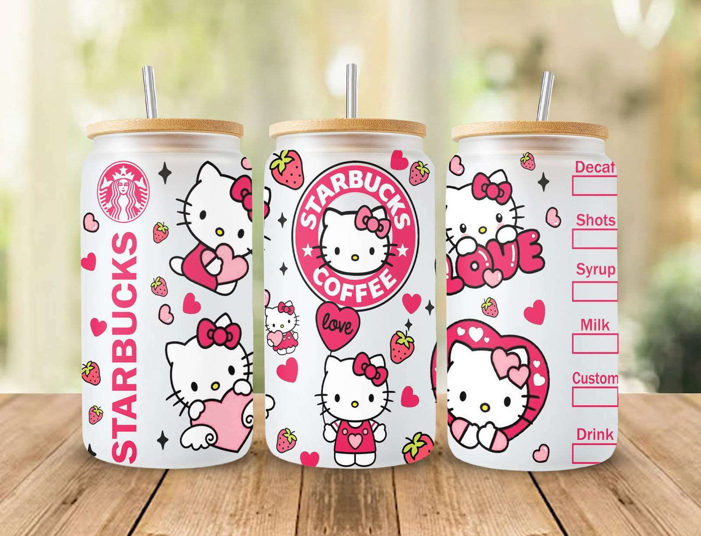 Bundle Cartoon 16oz Glass Can Wrap, Pink Cat Libbey Glass, Instant Download