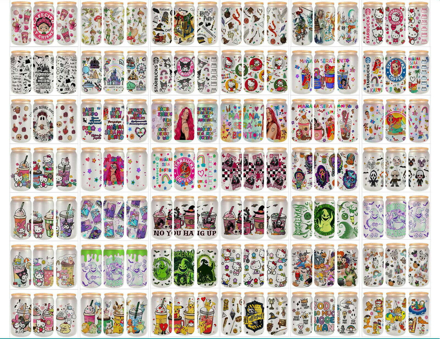 Bundle Cartoon 16oz Libbey Glass Can Wrap, 16oz Full Wrap Sublimaton Designs