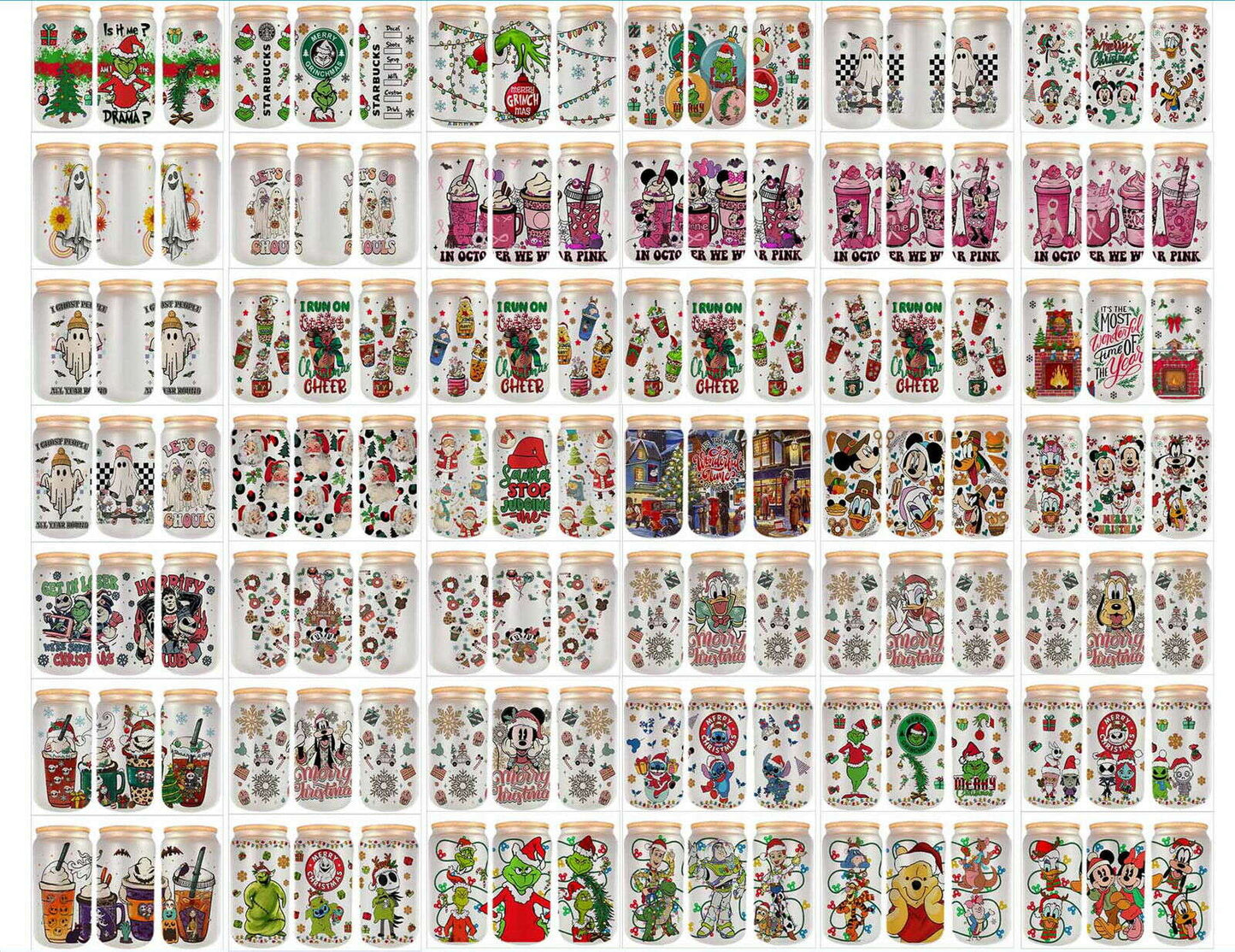 Bundle Cartoon 16oz Libbey Glass Can Wrap, 16oz Full Wrap Sublimaton Designs