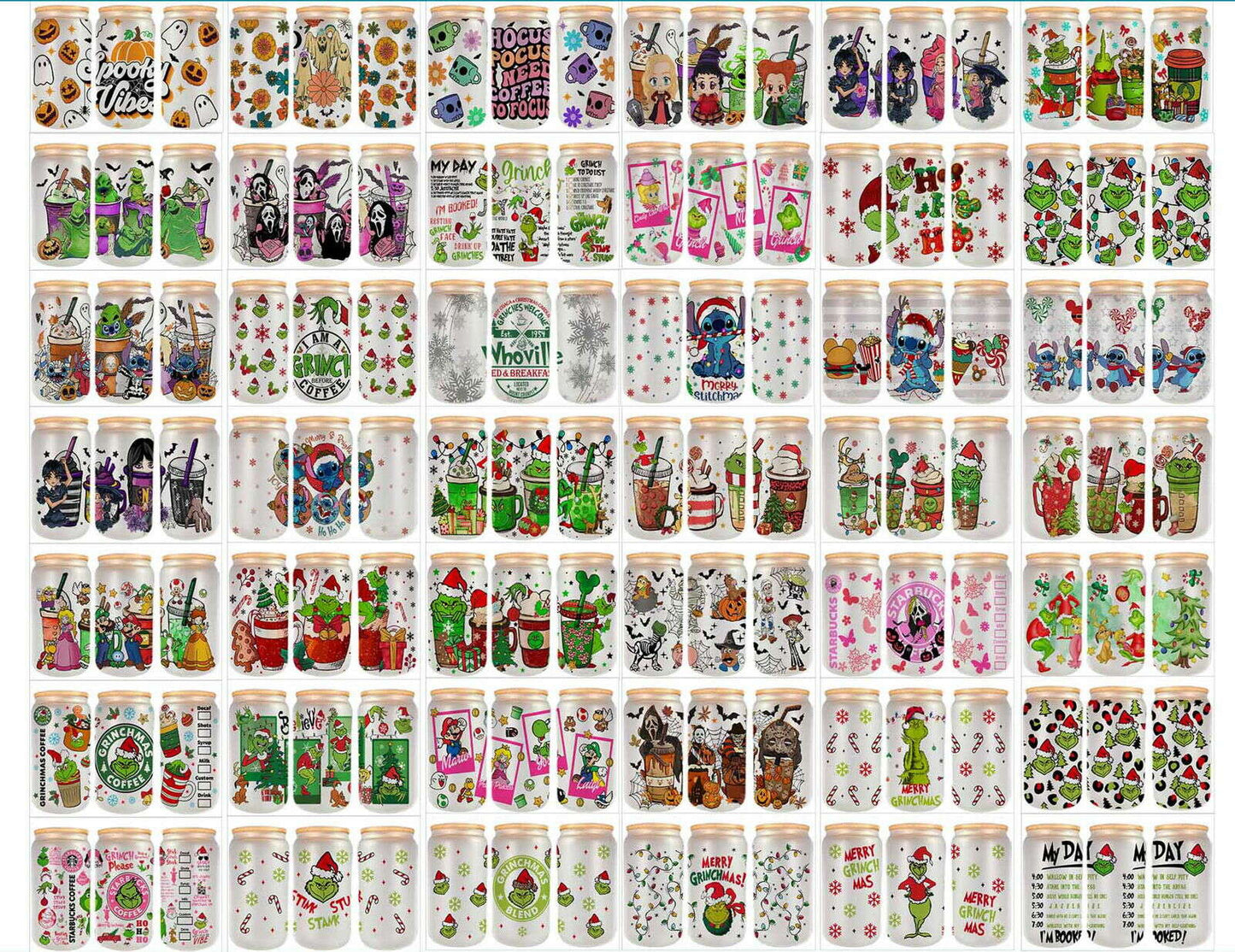 Bundle Cartoon 16oz Libbey Glass Can Wrap, 16oz Full Wrap Sublimaton Designs