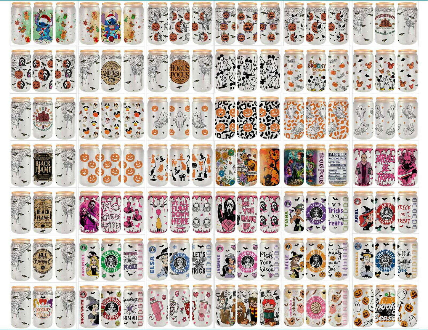 Bundle Cartoon 16oz Libbey Glass Can Wrap, 16oz Full Wrap Sublimaton Designs