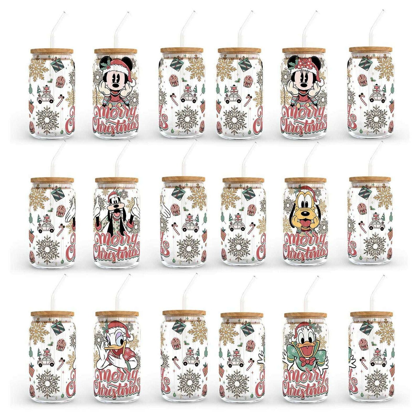 Bundle Cartoon Christmas 16oz Glass Can Wrap, Christmas PNG Design