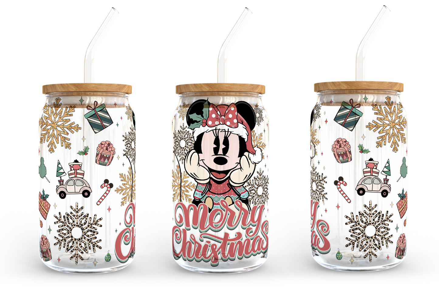 Bundle Cartoon Christmas 16oz Glass Can Wrap, Christmas PNG Design