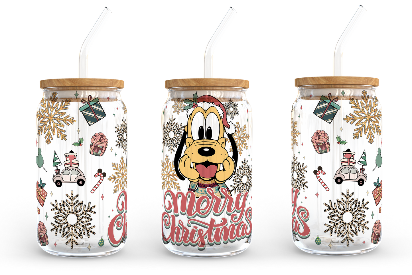 Bundle Cartoon Christmas 16oz Glass Can Wrap, Christmas PNG Design