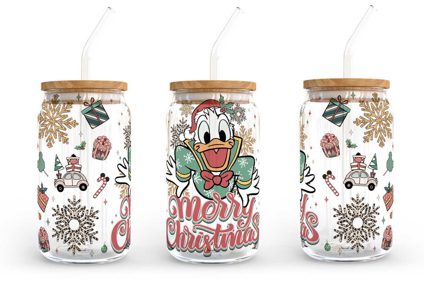 Bundle Cartoon Christmas 16oz Glass Can Wrap, Christmas PNG Design