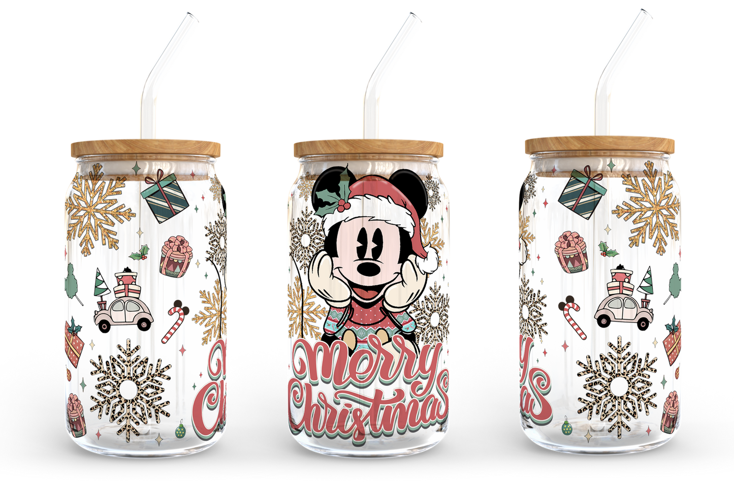 Bundle Cartoon Christmas 16oz Glass Can Wrap, Christmas PNG Design