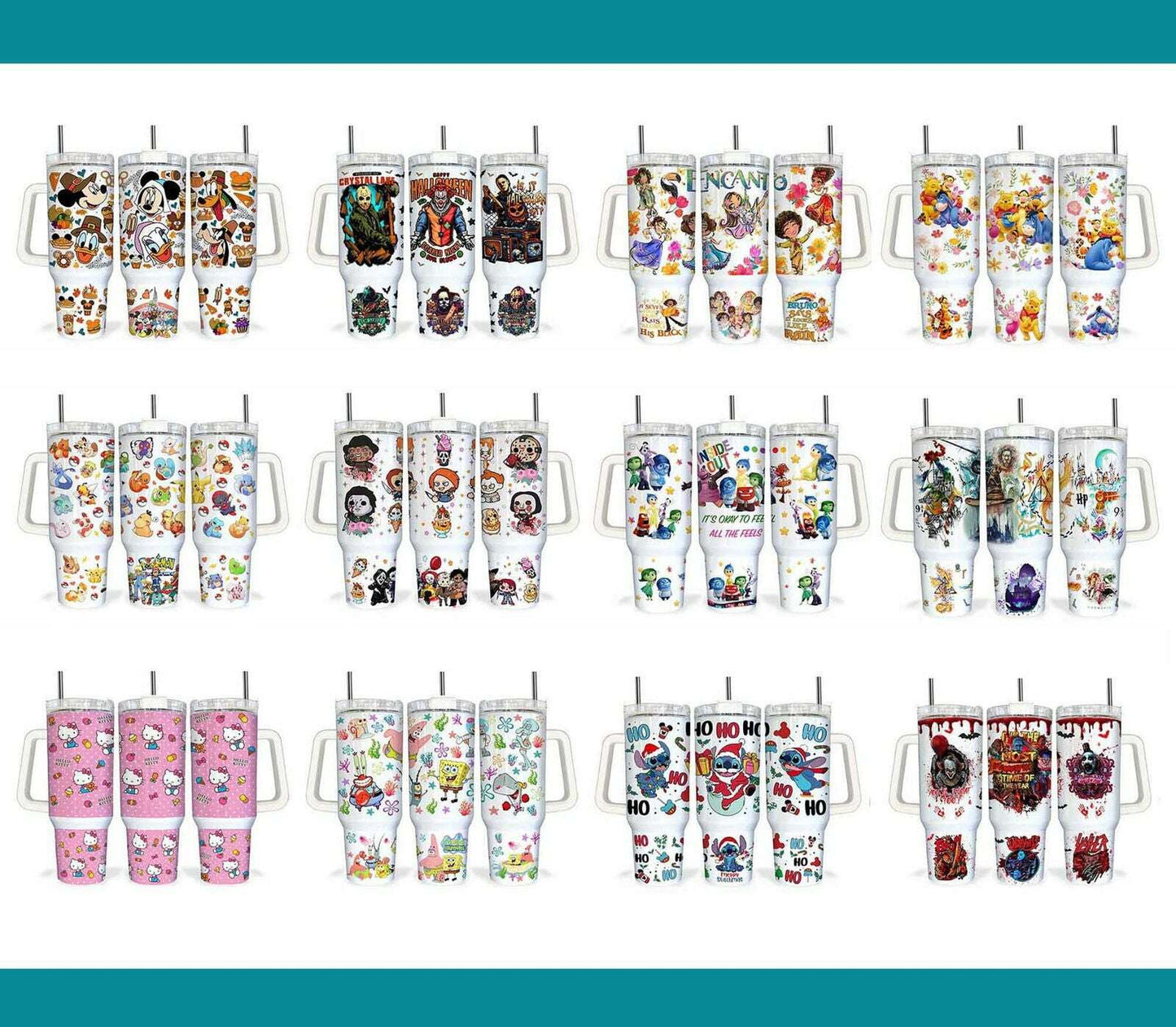 Bundle Cartoon Movies Characters 40oz Tumbler Wrap, Cartoon Characters 40oz PNG Design