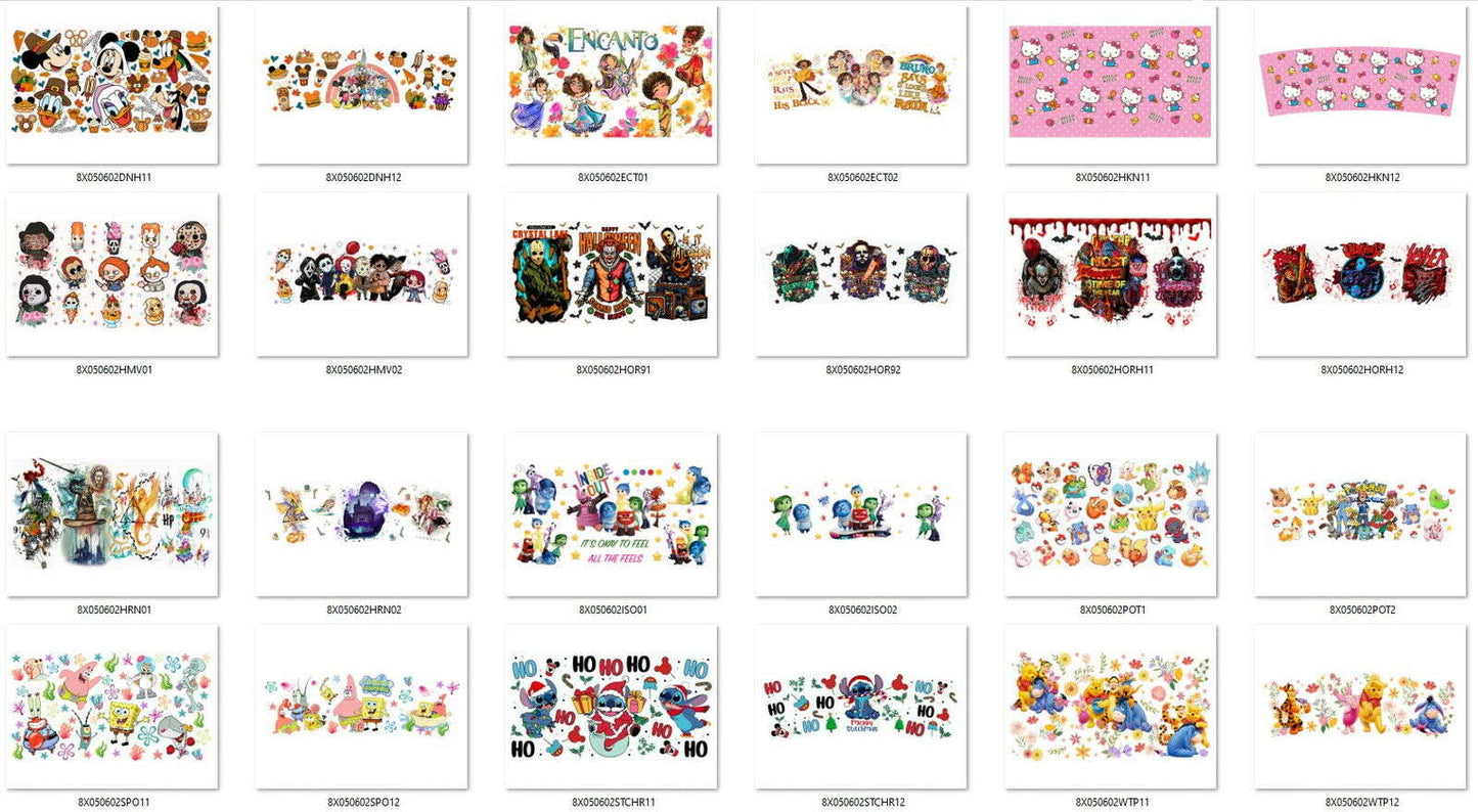 Bundle Cartoon Movies Characters 40oz Tumbler Wrap, Cartoon Characters 40oz PNG Design