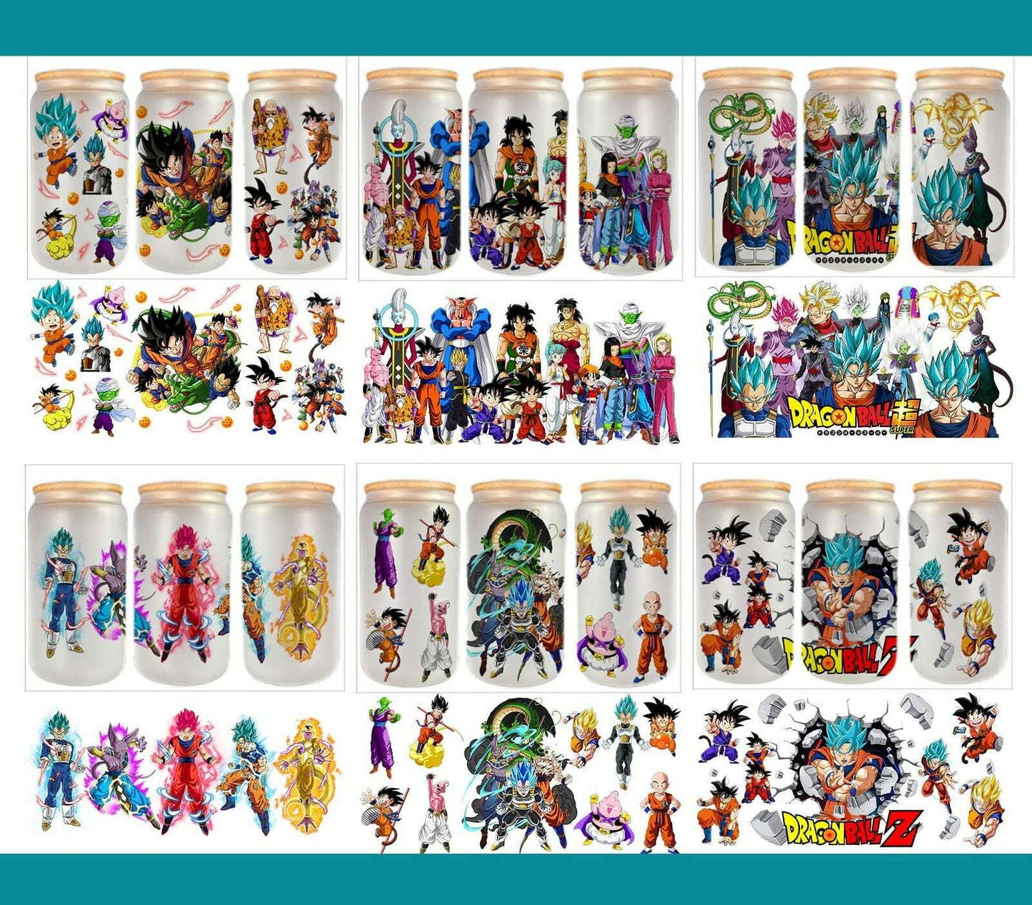 Bundle Comics 16oz Glass Can Wrap, Movies Character PNG Sublimation Design