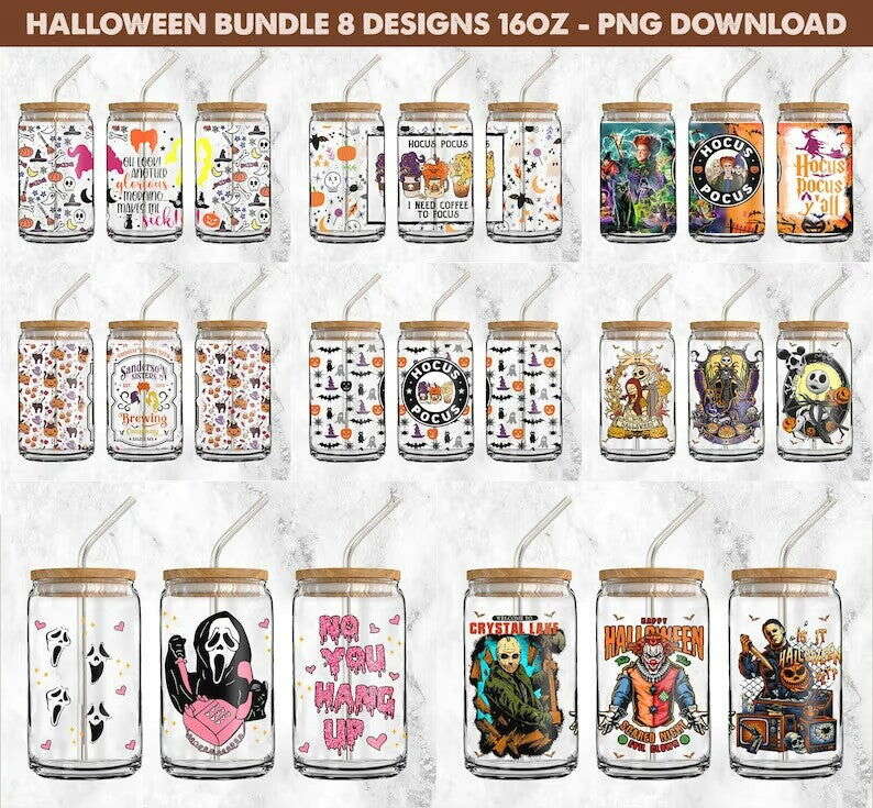 Bundle Halloween Can Glass Wrap, 16oz Can Glass, Trick or Treat, Boo Bash, Libbey Can Glass Wrap