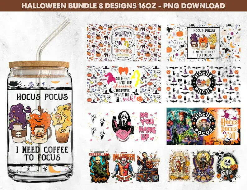 Bundle Halloween Can Glass Wrap, 16oz Can Glass, Trick or Treat, Boo Bash, Libbey Can Glass Wrap