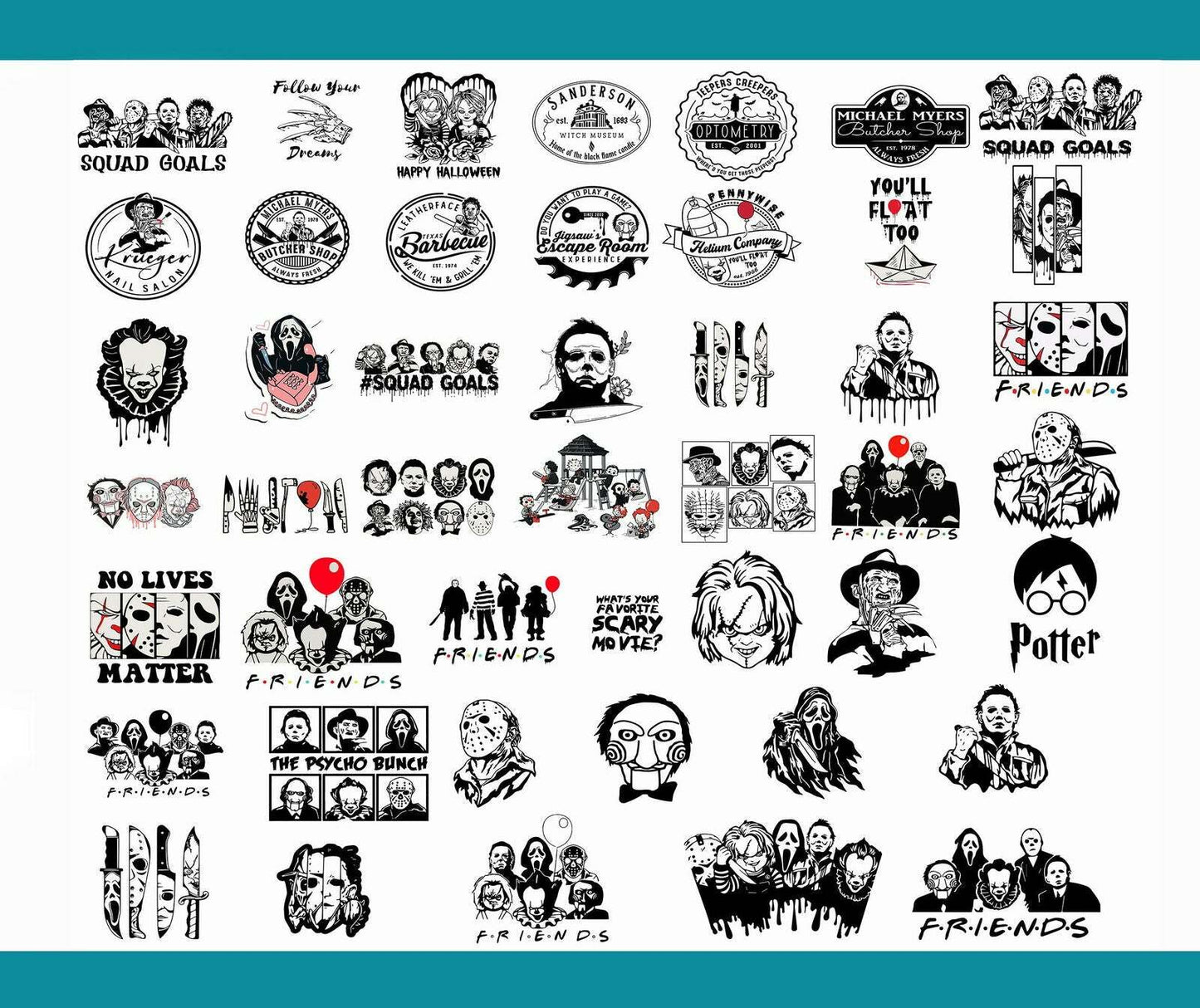 Bundle Halloween Svg, Horror Friends Svg, Cricut Cut File Horror Characters Svg