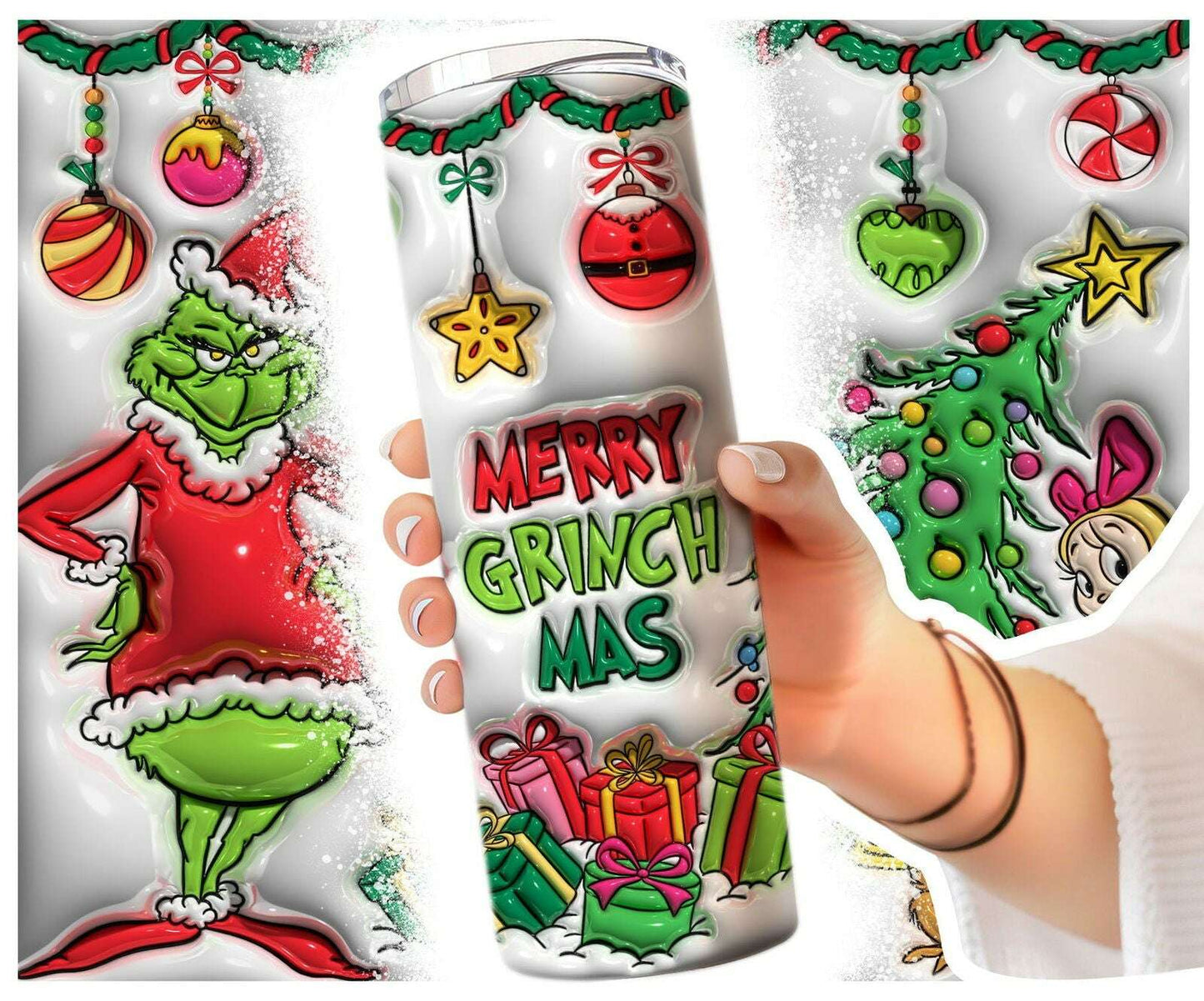 Bundle Inflated Christmas 20oz Tumbler Wrap, 3D Tumbler Wrap Png Design