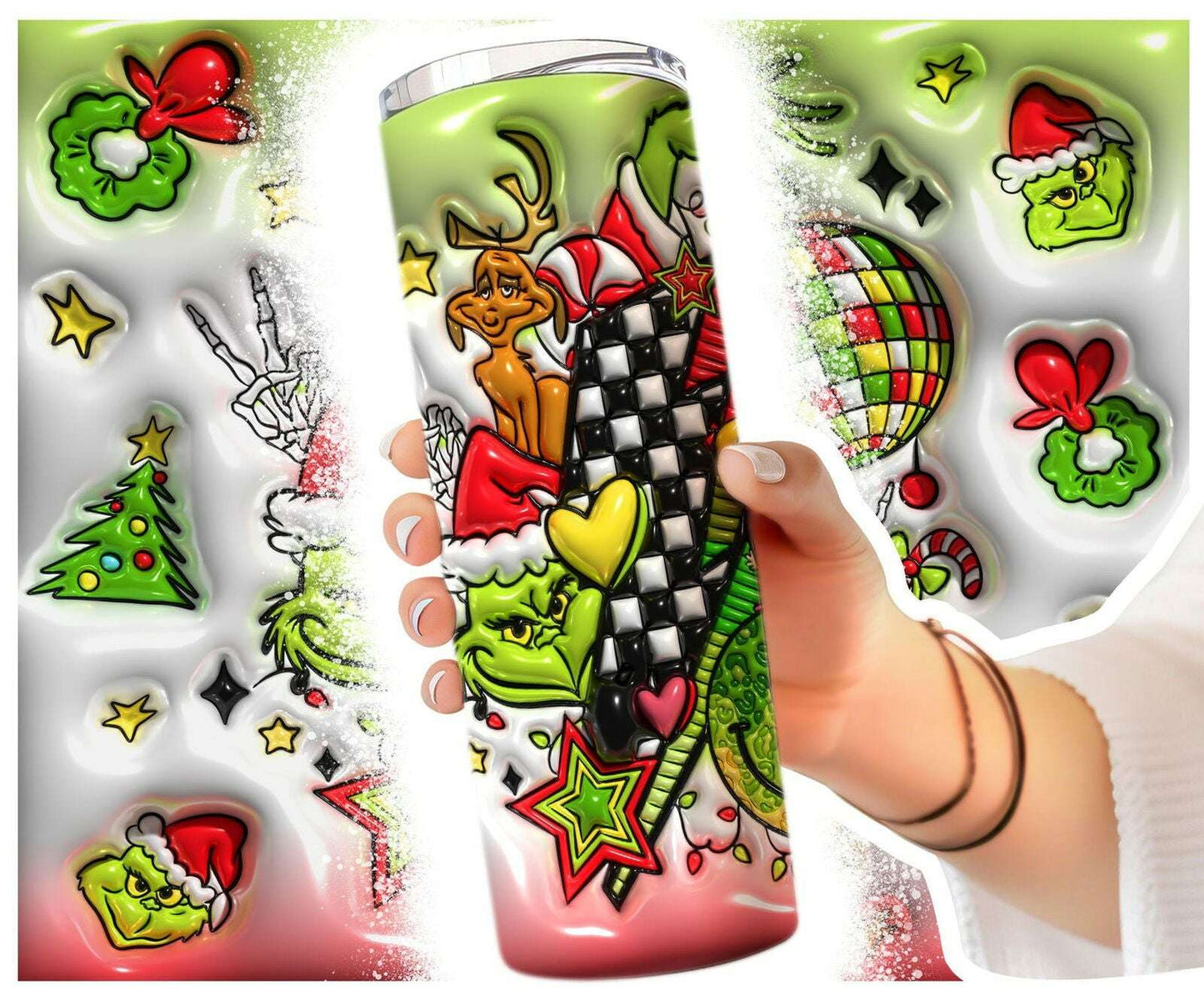 Bundle Inflated Christmas 20oz Tumbler Wrap, 3D Tumbler Wrap Png Design