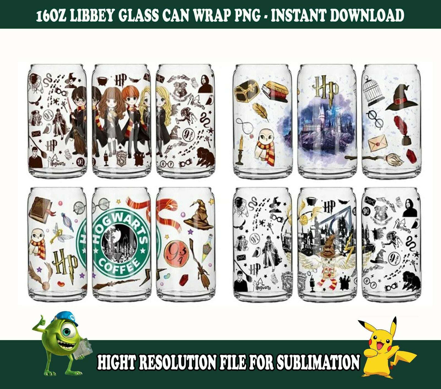 Bundle Magic HP 16oz Coffee Glass Can Wrap png, Libbey png, Libbey Glass