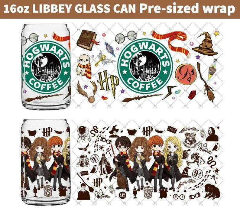 Bundle Magic HP 16oz Coffee Glass Can Wrap png, Libbey png, Libbey Glass