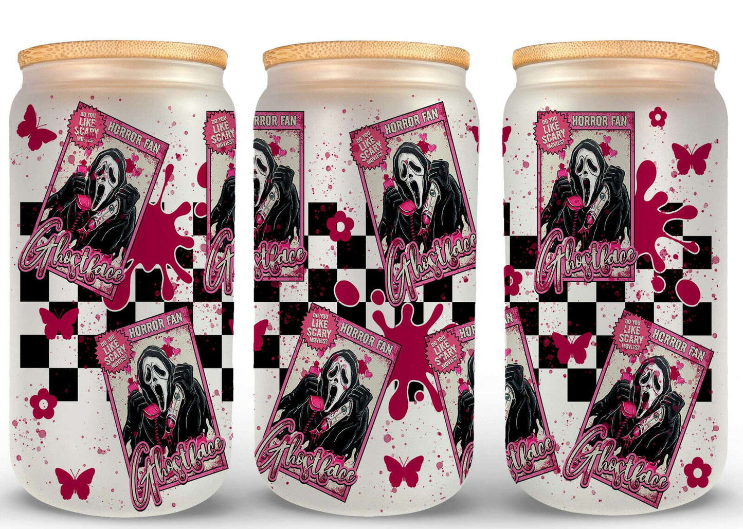 Bundle Movie Characters Horror Movies Glass Can 16oz Wrap, Sublimation Design