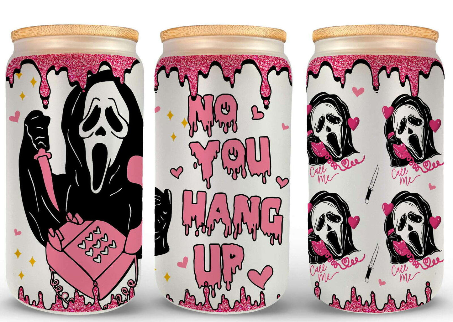 Bundle Movie Characters Horror Movies Glass Can 16oz Wrap, Sublimation Design