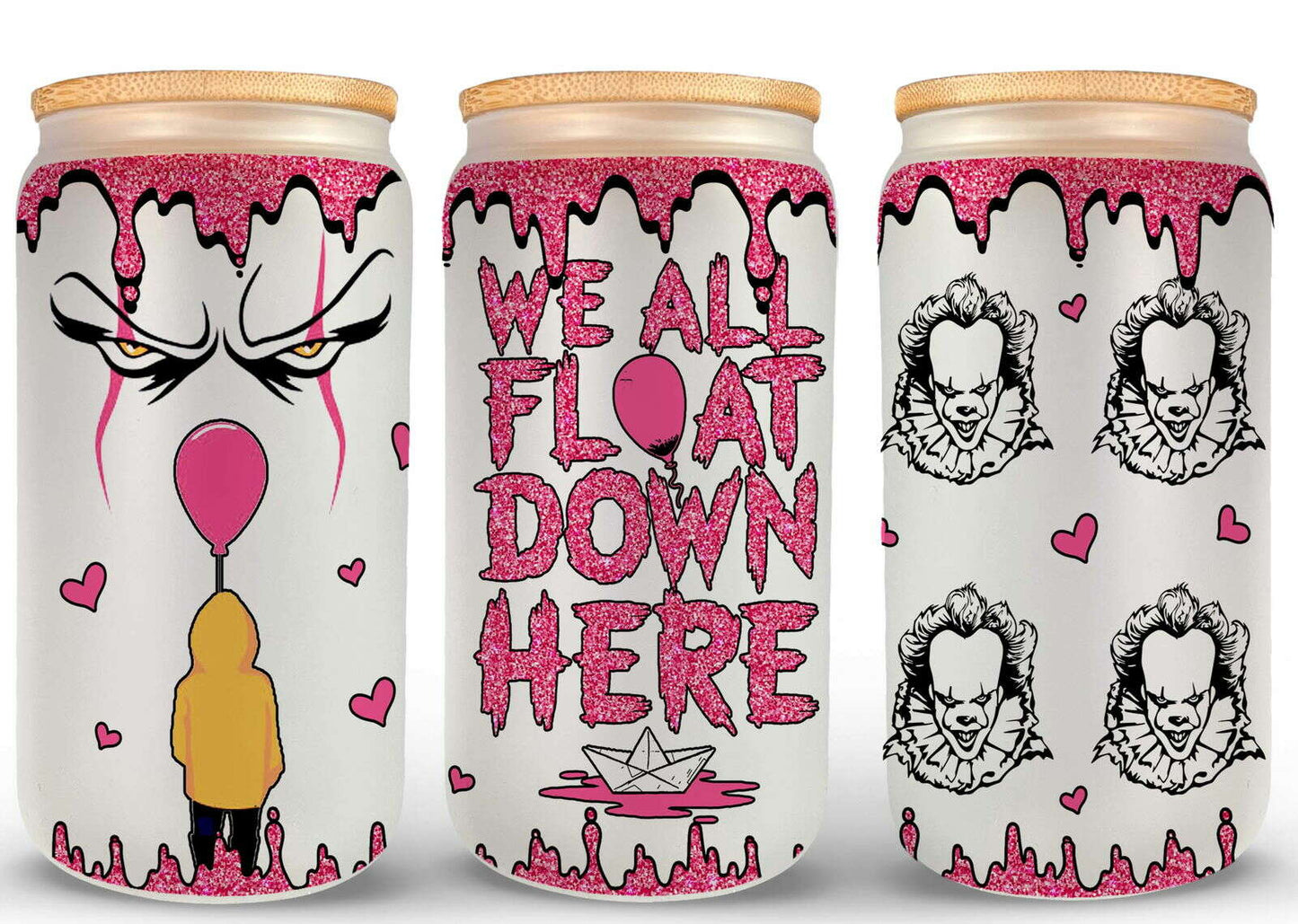 Bundle Movie Characters Horror Movies Glass Can 16oz Wrap, Sublimation Design