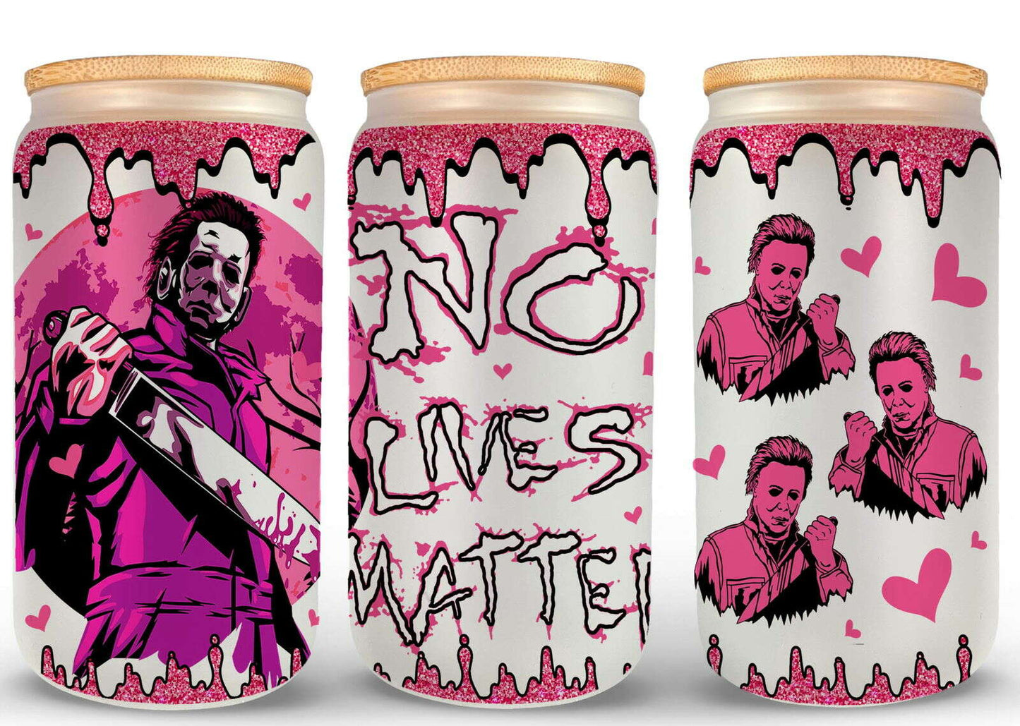 Bundle Movie Characters Horror Movies Glass Can 16oz Wrap, Sublimation Design