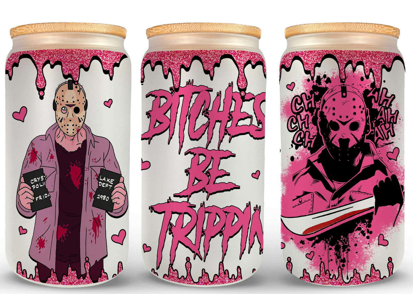Bundle Movie Characters Horror Movies Glass Can 16oz Wrap, Sublimation Design